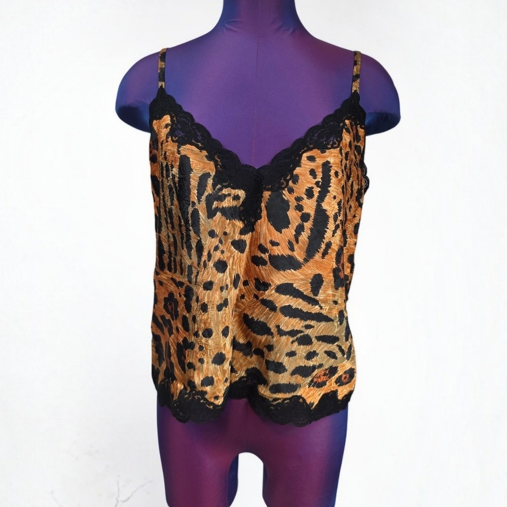 Victoria's Secret Gold Label Leopard Print Lace Trim Camisole Top Small Vintage